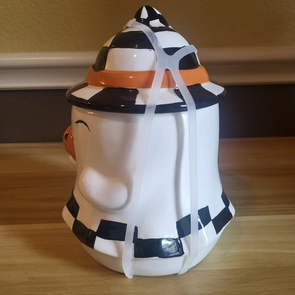 Jack O Lantern Lane Halloween Ghost Cookie Jar Pumpkin Checkerboard Ceramic NEW